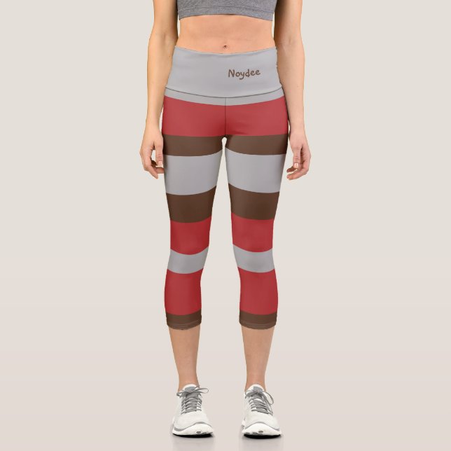 Leggings Capri Rayas horizontales de armonía Grises Rojo Marrón (Anverso)