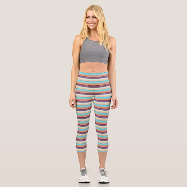 Leggings Capri Rayas marrones azules lindas  (Anverso)