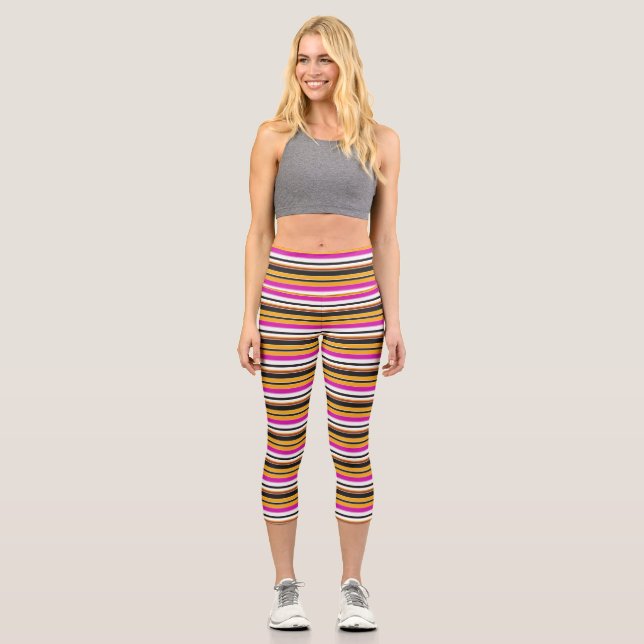 Leggings Capri Rayas naranjas negras lindas (Anverso)