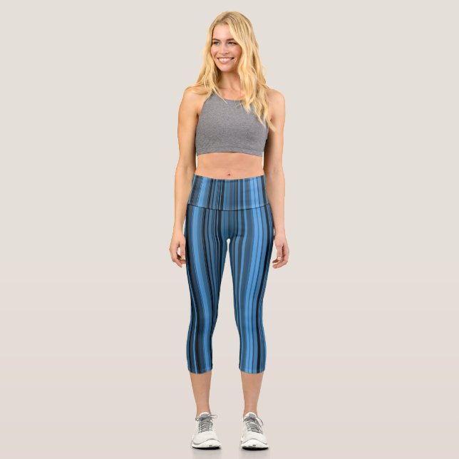 Leggings Capri Rayas Negras Azules (Anverso)