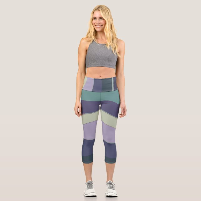 Leggings Capri Rayas onduladas turquesa y violeta (Anverso)