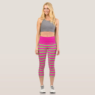 Leggings Capri Rayas onduladas verdes y rosas