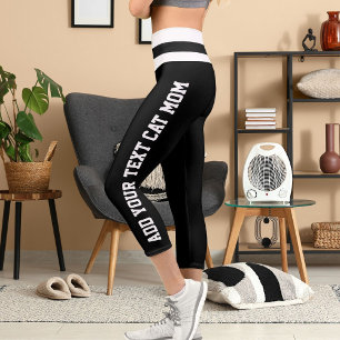 Leggings Capri Rayas personalizadas Black White Pet Lover Cat Mom