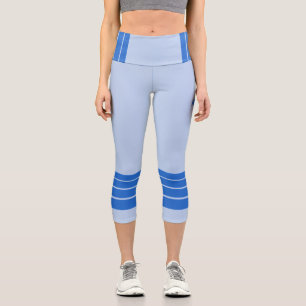Leggings Capri Rayas Retro Azules en Azul Claro Minimalista