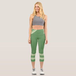 Leggings Capri Rayas Retro Verde Minimalista Texto en Verde Inten