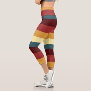 Leggings Capri Rayas rojas, verde azuladas y amarillas