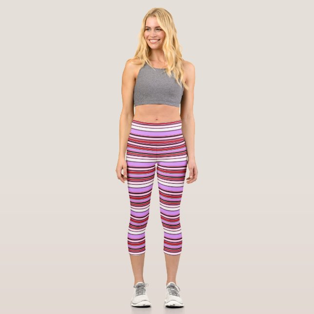 Leggings Capri Rayas rojas violetas (Anverso)
