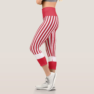 Leggings Capri Rayas rojas y blancas Capris de alto destete