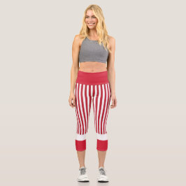Leggings Capri Rayas rojas y blancas Capris de alto destete