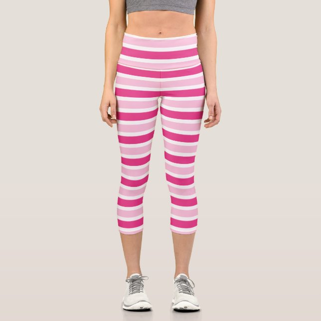 Leggings Capri Rayas rosadas y blancas de adormidera (Anverso)