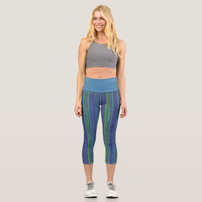 Leggings Capri Rayas verdes azules (Anverso)