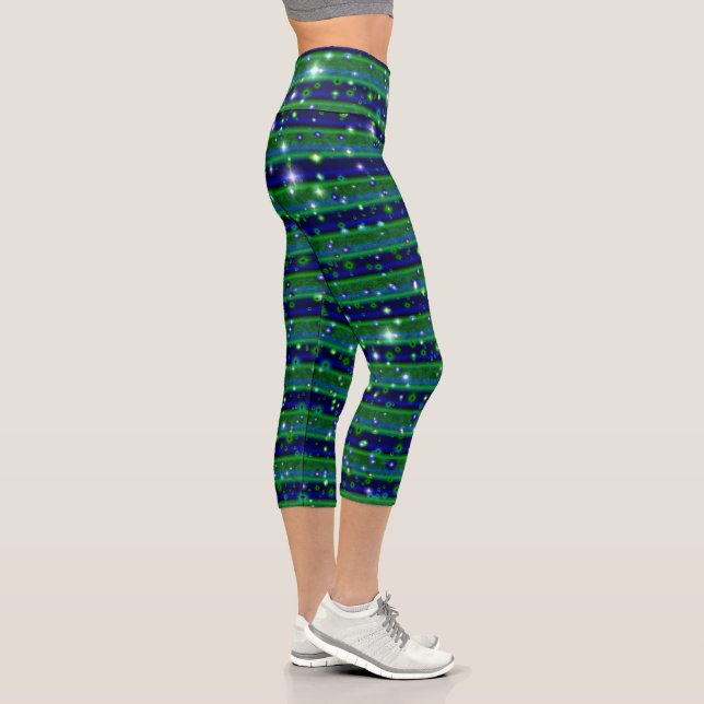 Leggings Capri Rayas verdes azules con estrellas y gotas de lluvi (Derecha)