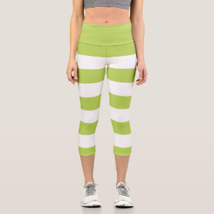 Leggings Capri Rayas verdes, rayas blancas, patrón rayado