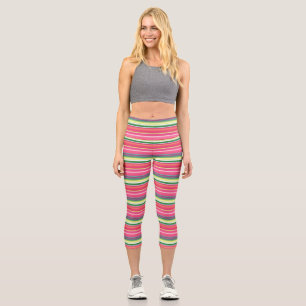 Leggings Capri Rayas verdes rosadas gruesas