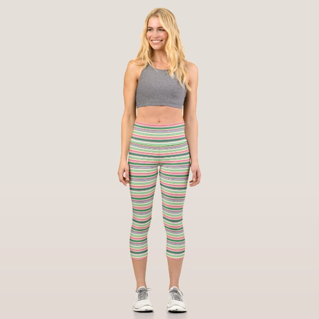 Leggings Capri Rayas verdes rosadas gruesas (Anverso)