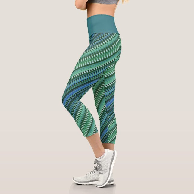 Leggings Capri Rayas verdes Verde azuladas Guay en franjas abstra (Izquierda)