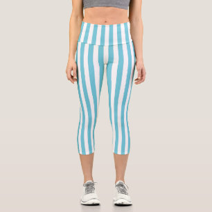 Leggings Capri Rayas verticales clásicas de azul claro y blanco