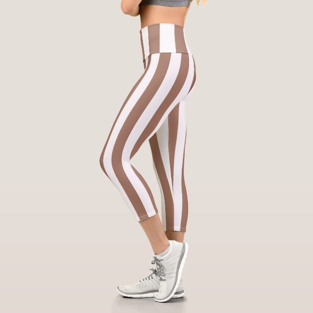 Leggings Capri Rayas verticales vintage Mocha Mousse Blanco (Izquierda)
