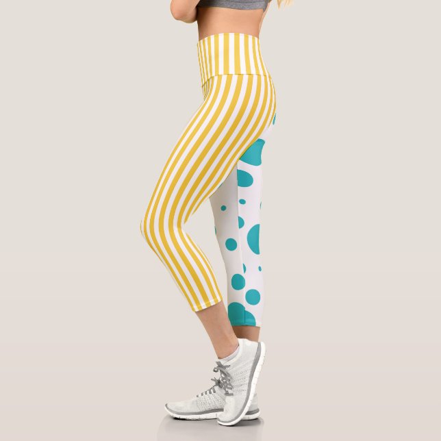 Leggings Capri Rayas y puntos - turquesa y amarilla (Izquierda)
