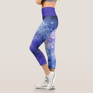 Leggings Capri Rayo claro Galaxia púrpura Mandala blanca Capri Le