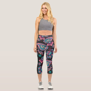 Leggings Capri Rayo Paisley: negro decorativo sin foco