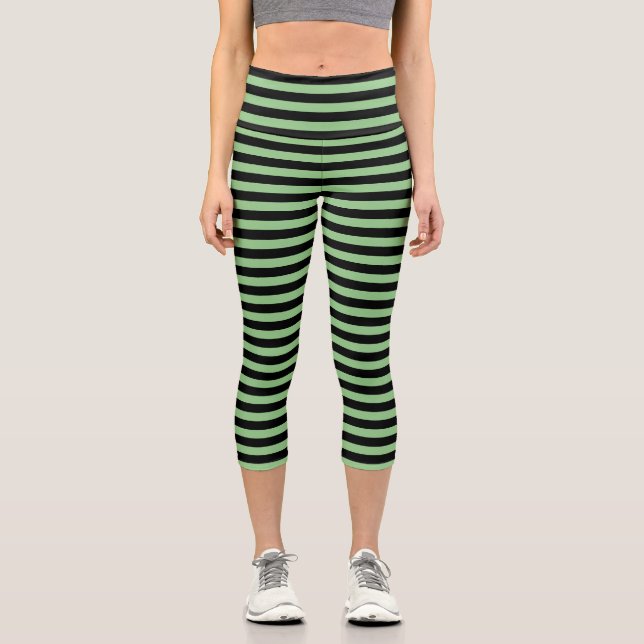 Leggings Capri Rayo verde claro y negro rayado (Anverso)