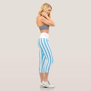 Leggings Capri Rayos verticales azul y blanco cielo claro