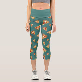 Leggings Capri Rebanadas de pizza geniales patrón vintage azul tu
