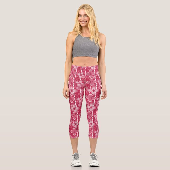 Leggings Capri Red and white floral pattern (Anverso)