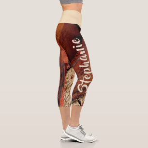 Leggings Capri Red Brown Tan Resumen Nombre Personalizado