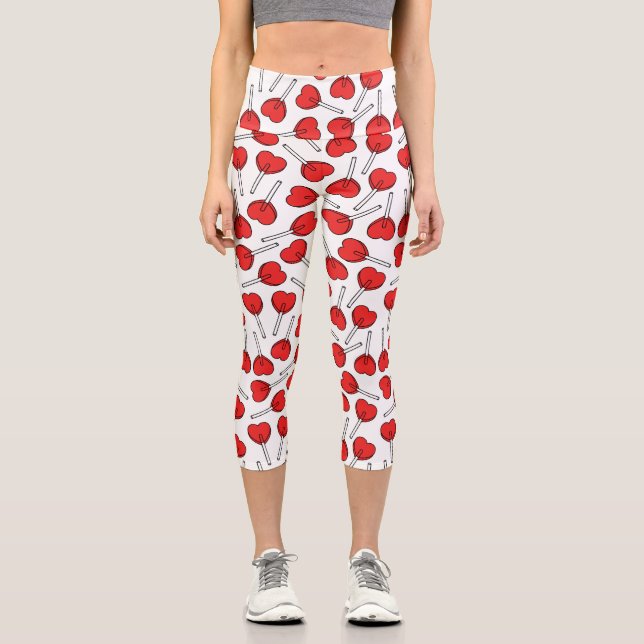 Leggings Capri Red Lollipops, Heart Lollipops, Lollipop Pattern (Anverso)