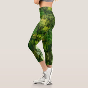 Leggings Capri Reflexiones de agua estilizadas del árbol súper ve