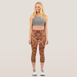 Leggings Capri Regal Activewear: Golden Red Ornate Mara Trumpet 