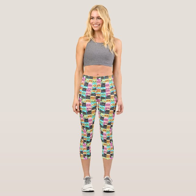Leggings Capri Regalo de gato | Patrón de gato kawaii (Anverso)