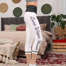 Leggings Capri Regalo de nombre de gato Mascota rayado blanco y n