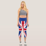 Leggings Capri Reino Unido Bandera del Reino Unido de las colonia<br><div class="desc">La Union Jack, una tapicería tejida con hilos de historia, ondea orgullosamente, un símbolo de una nación forjada en unidad. Su historia comienza en 1606, cuando el rey Jacobo VI de Escocia ascendió al trono inglés como rey Jacobo I. Para conmemorar la unión de estos dos reinos, encargó una nueva...</div>