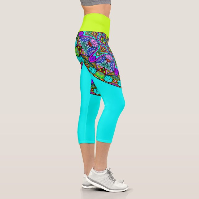 Leggings Capri Reloj de Mandala Pintado a Mano 4 (Derecha)