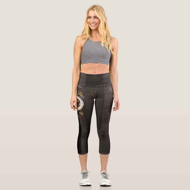 Leggings Capri Reloj de vapor con libélula mecánica (Anverso)