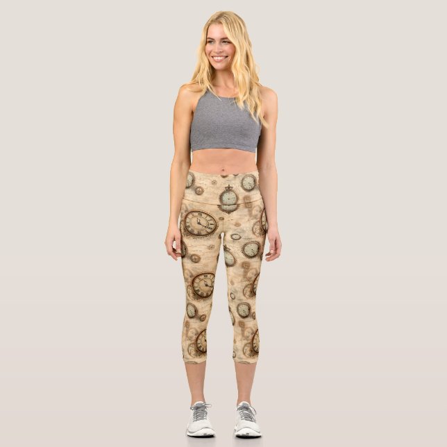 Leggings Capri Reloj de vapor de grano rugoso (6) (Anverso)