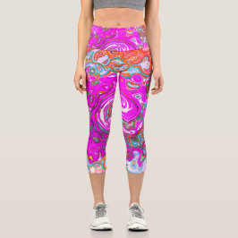 Leggings Capri Remolino abstracto retro groovy púrpura y naranja
