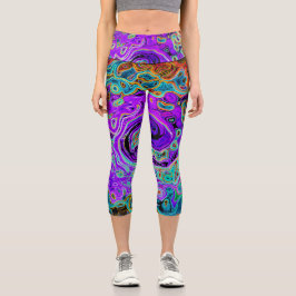 Leggings Capri Remolino Líquido Abstracto Retro Groovy Color Purp
