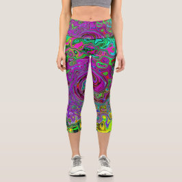 Leggings Capri Remolino Líquido Retro Abstracto Morado Divertido