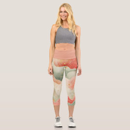 Leggings Capri Remolinos de acuarela bonitos diseño rojo/verde/or