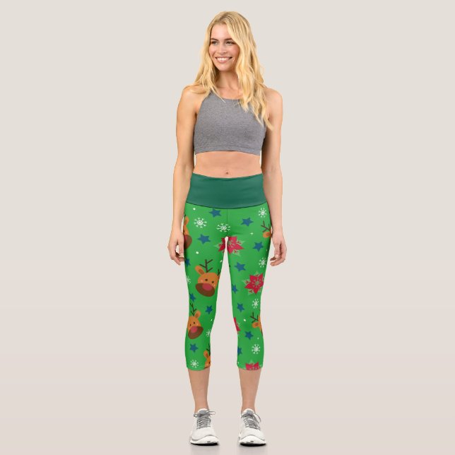 Leggings Capri Reno de Navidad de cintura alta  (Anverso)
