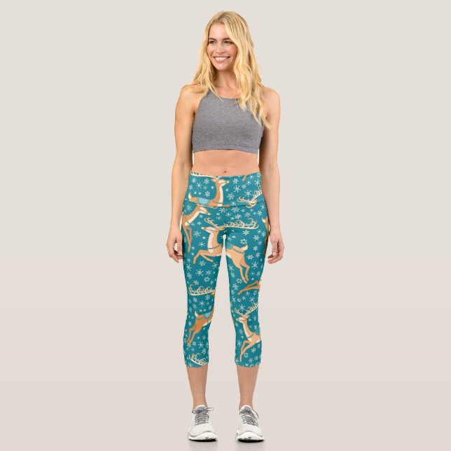 Leggings Capri Reno navidad: Vintage Seamless Pattern. (Anverso)