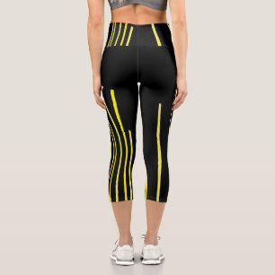 Leggings Capri Resumen Art Black Líneas amarillas blancas negras 