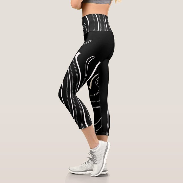Leggings Capri Resumen Art Black White Lines Twirl Minimalismo (Izquierda)