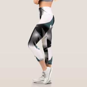 Leggings Capri Resumen Art Gray Black White