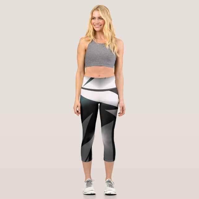 Leggings Capri Resumen Art Gray Black White (Anverso)