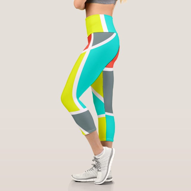 Leggings Capri Resumen Art Gray Yellow Coral Minimalismo (Izquierda)